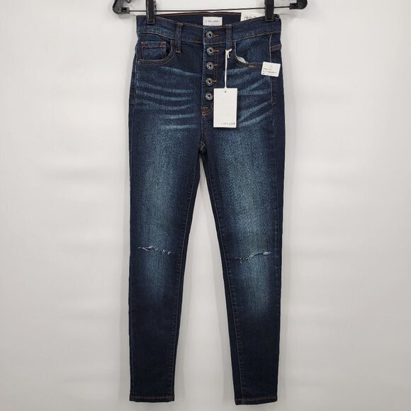 New Sneak Peek Women Blue Distressed High Rise Button Fly Skinny Jeans Size 25 - Picture 2 of 14